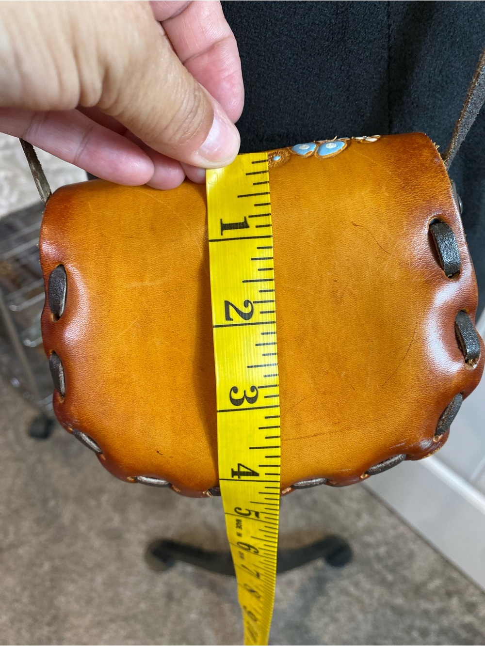 Vintage Mini Handtooled Floral Leather Crossbody Bag in Honey Brown - Picture 10 of 13